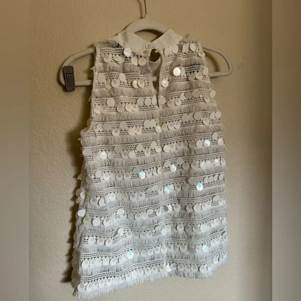 Boston Proper Fringe Sequin Two Piece Skirt Set‎ Sz 10 Cream